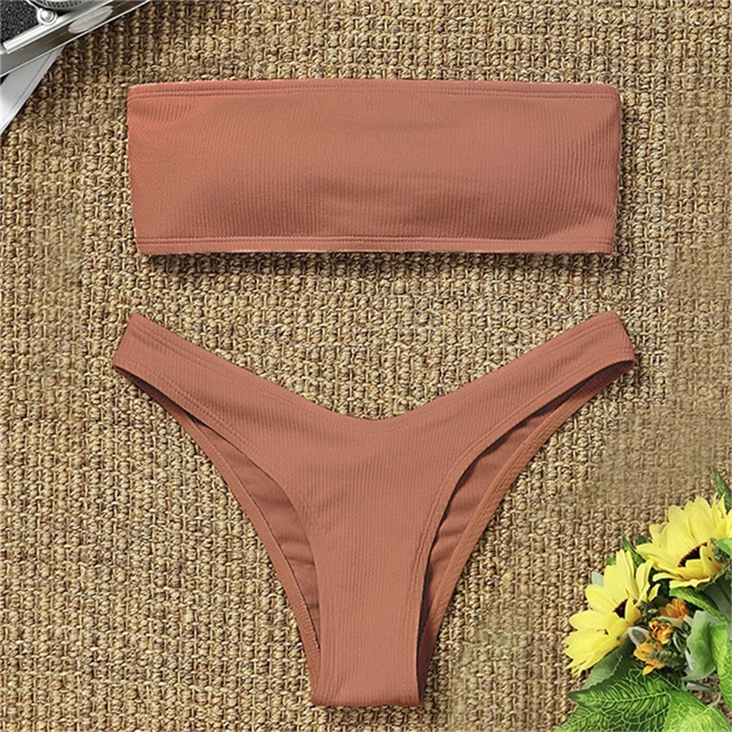 brown Bandeau Bikini Set
