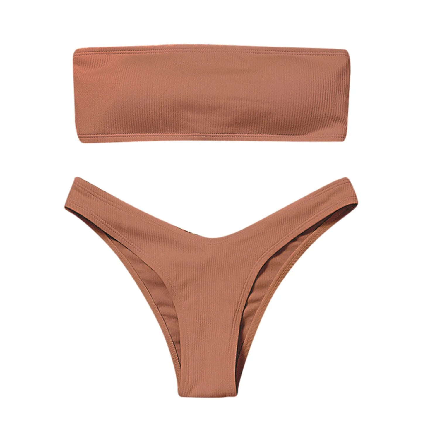 brown strapless top bikini set