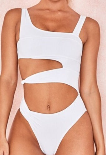 Sexy White Cut Out One Piece Swimsuit: Push Up Monokini