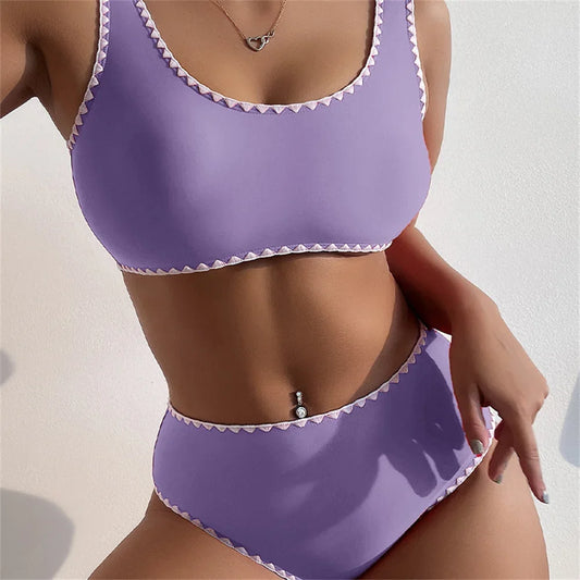 purple High Waist Bathing Suits Push Up Sexy Swimsuit