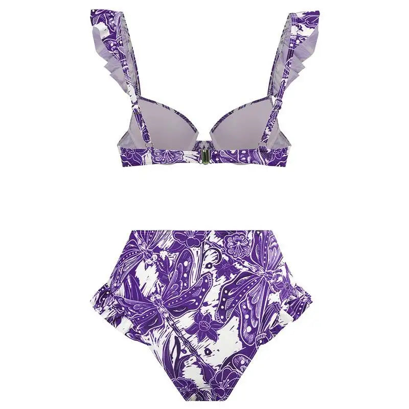 purple floral print bikini set