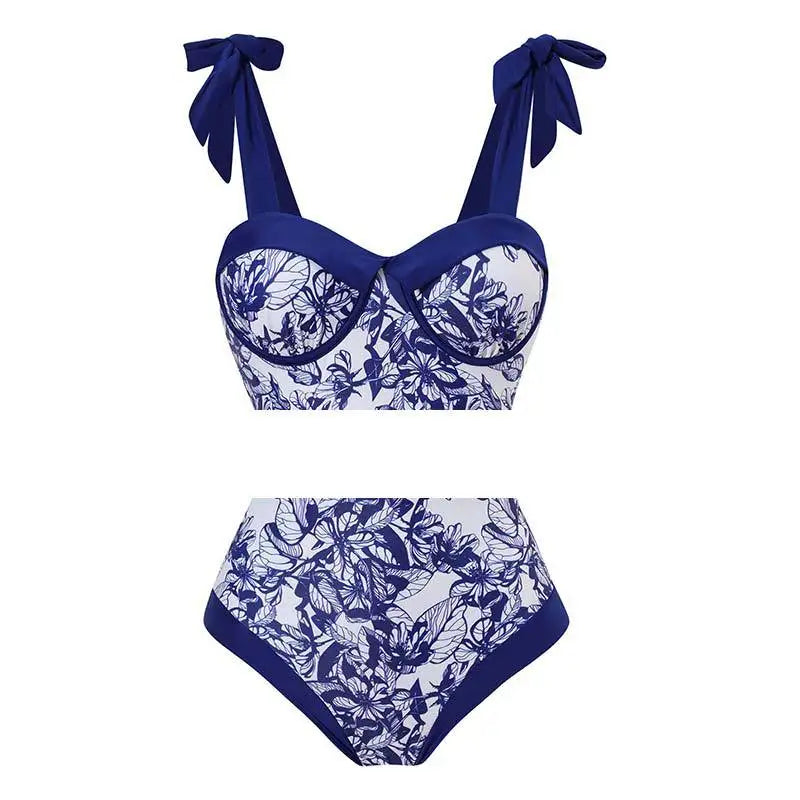 palm tree blue bikini set
