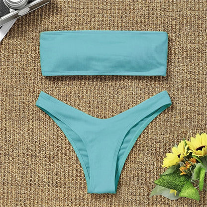 blue Bandeau Bikini Set
