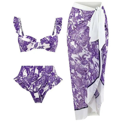 purple tropical bikini set
