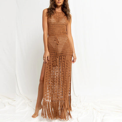brown Boho Knit Beach Dress
